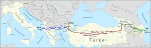 Image 49Example of energy policy decisions: The goal of the Southern Gas Corridor, which connects the giant Shah Deniz gas field in Azerbaijan to Europe, is to reduce Europe's dependency on Russian gas. (from Energy policy)