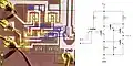 Die vs Schematic of one gate in a 74H00