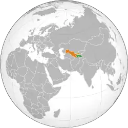 Map indicating locations of Tajikistan and Uzbekistan