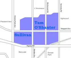 Sullivan is west of Warden while Tam O'Shanter is east