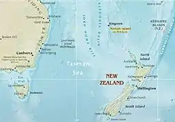 Map of the Tasman Sea