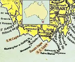 1916 map of the south coast of Tasmania, showing South West Cape.