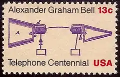 Image 9Bell prototype telephone stampCentennial Issue of 1976 (from History of the telephone)