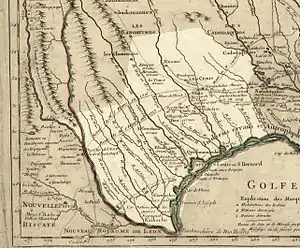 Image 27Texas in 1718, Guillaume de L'Isle map, approximate state area highlighted, northern boundary was indefinite. (from History of Texas)