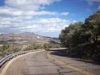 Spur 78 descending Mt. Locke at McDonald Observatory. Spur 77 ascends Mt. Fowlkes in the distance.