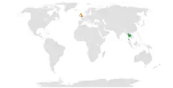 Map indicating locations of Thailand and United Kingdom