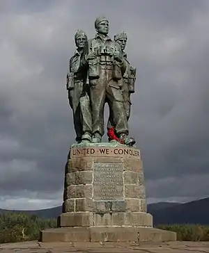 Bronze statue of three Second World War Commandos in the Scottish Highlands