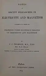 Title page to Notes on Recent Researches in Electricity and Magnetism (1893)