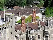 The castle roof. The two brick chimneys were built in 1514