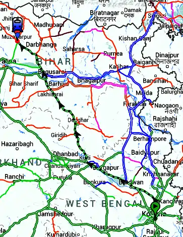 Tirhut Express route map