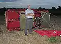 Landing: An unusual top view of the basket, after tipping onto its side during landing at dusk