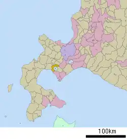 Location of Tōyako in Hokkaido (Iburi Subprefecture)