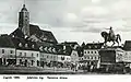 1880 pre-earthquake Cathedral and its tower's view from Jelačić Square with old square spire