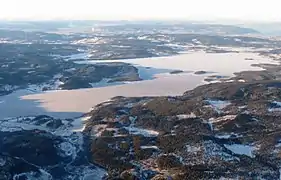 View of the frozen lake in winter