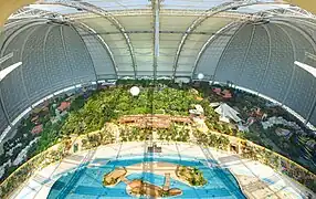 The interior of the Tropical Islands Dome in Brandenburg, housed inside the Aerium