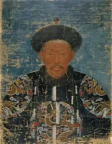 The Dörbed-Oirat Tseren (车凌) in Qing dynasty costume. Painting by Jean Denis Attiret.