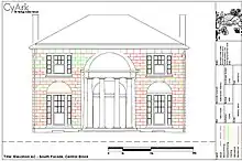 This elevation of the Temple Portico of Tudor Place is from a laser scan project conducted by nonprofit CyArk. The circular Temple Portico that extends into the space of the Saloon is a prominent architectural feature of the house.