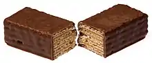 A chocolate-covered wafer