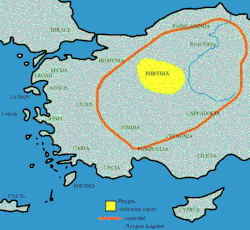 Map of the Phrygian Kingdom at its greatest extent, c. 700 BC.