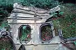 A fragment of Flight 93's metal fuselage with two windows in the Somerset County, Pennsylvania, forest