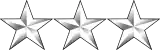 Three white metal stars in a horizontal row