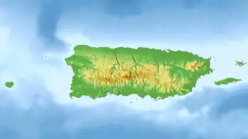 Map of Puerto Rico with mark showing the position of Ensenada Honda in Ceiba, P.R.