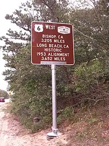 Sign at beginning of westbound US 6 in Provincetown, Massachusetts