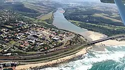 Aerial view of Umkomaas village and beach, January 2017