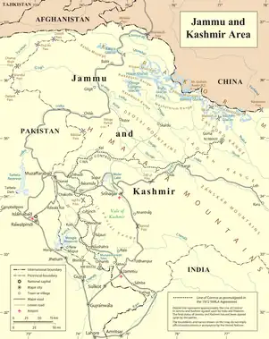 Map including the upper reaches of the Yarkand River