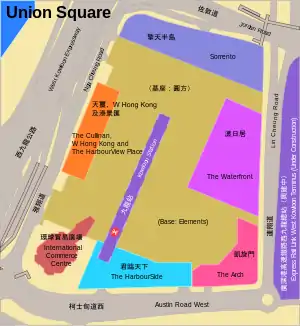 A simplified map of Union Square showing the location of the International Commerce Centre