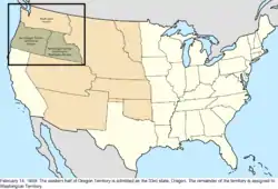 Map of the change to the United States in central North America on February 14, 1859