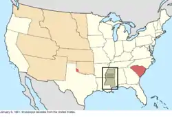 Map of the change to the United States in central North America on January 9, 1861