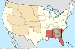 Map of the change to the United States in central North America on January 19, 1861