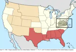 Map of the change to the United States in central North America on April 17, 1861