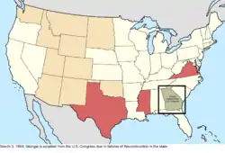 Map of the change to the United States in central North America on March 3, 1869