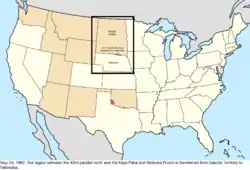 Map of the change to the United States in central North America on May 23, 1882