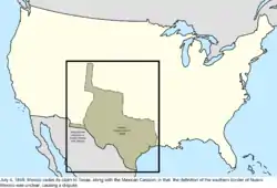 Map of the change to the international disputes involving the United States in central North America on July 4, 1848