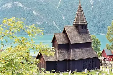 view of church and fjord