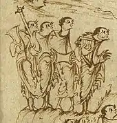 Utrecht Psalter, (left to right) lyre, cythara, timbrel (called that in the text) or drum, harp.