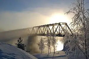 Mist rising from Oulujoki river in Vaala