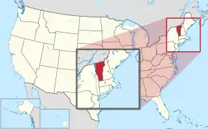 Map of the United States with Vermont highlighted