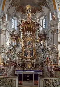 Mercy Altar depicting statues of the Fourteen Holy Helpers at Basilika Vierzehnheiligen