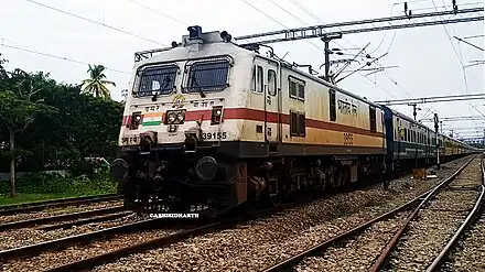 Vijayawada WAP-7 39155 with 12075 Kozhikode Main Thiruvananthapuram Central Jan Shatabdi Express Skipping Thuravoor Railway Station in Kerala.