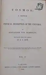 Title page to volume 1 of Alexander von Humboldt's "Cosmos: A Sketch of a Physical Description of the Universe," translated by Otté (1849)