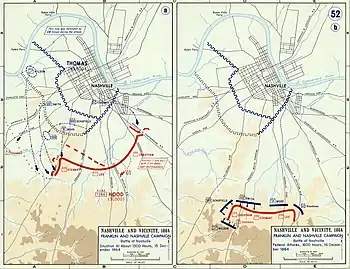 Map shows both days of the Battle of Nashville.