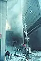 The eastern side of WTC 7's base during the attacks.