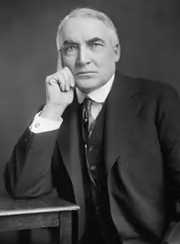 Black-and-white photographic portrait of Warren G. Harding