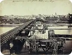 A photo by Karol Beyer of the construction of the bridge, 1862