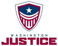 The logo for Washington Justice displays the Washington Monument forming a W inside a striped shield.