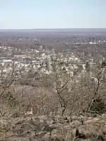 The backside of the Palisades seen from First Watchung Mountainapproximately 13 miles away